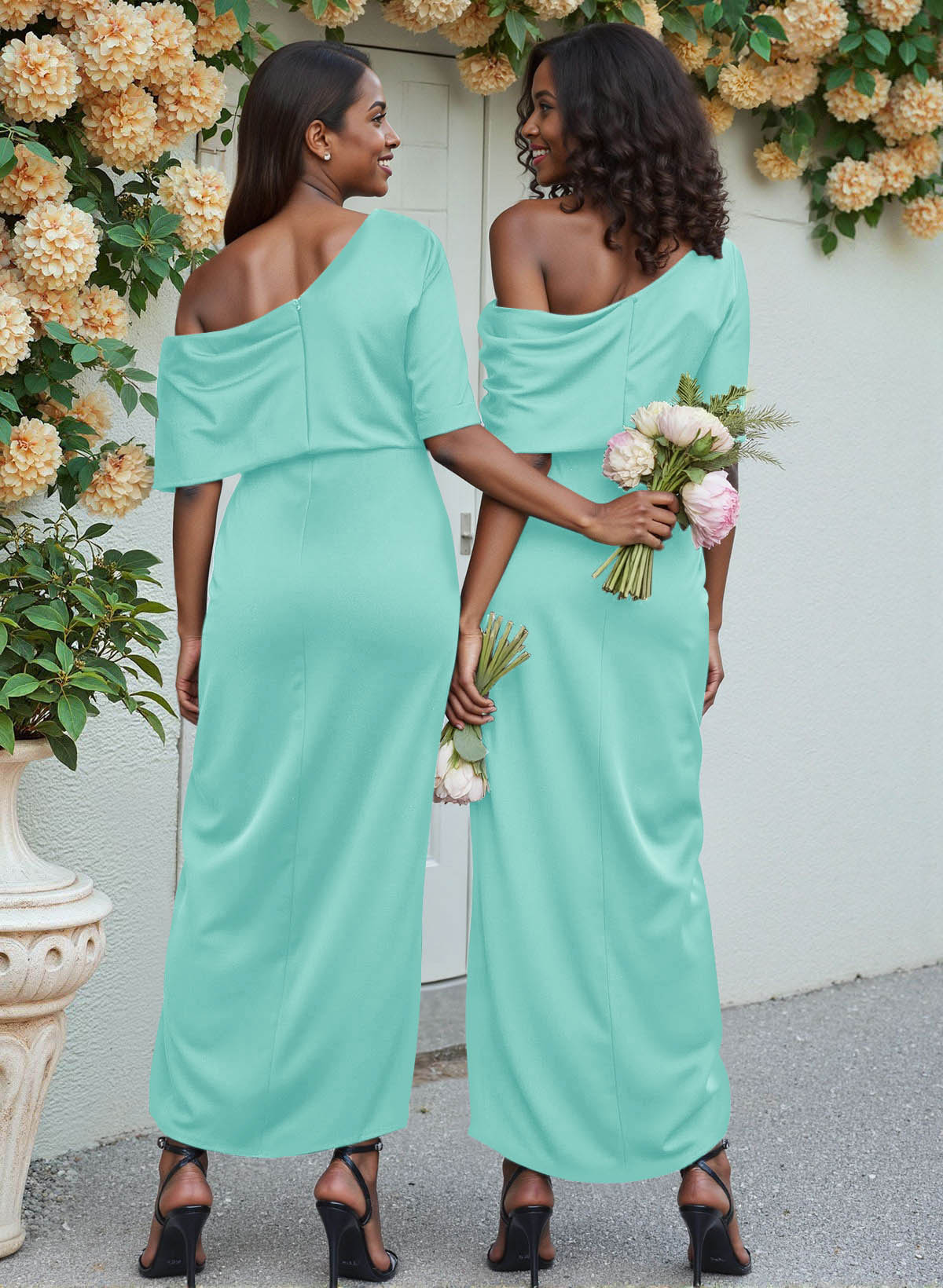 Sheath/Column Asymmetrical Sleeveless Satin Bridesmaid Dresses With Ruffle, product image 207