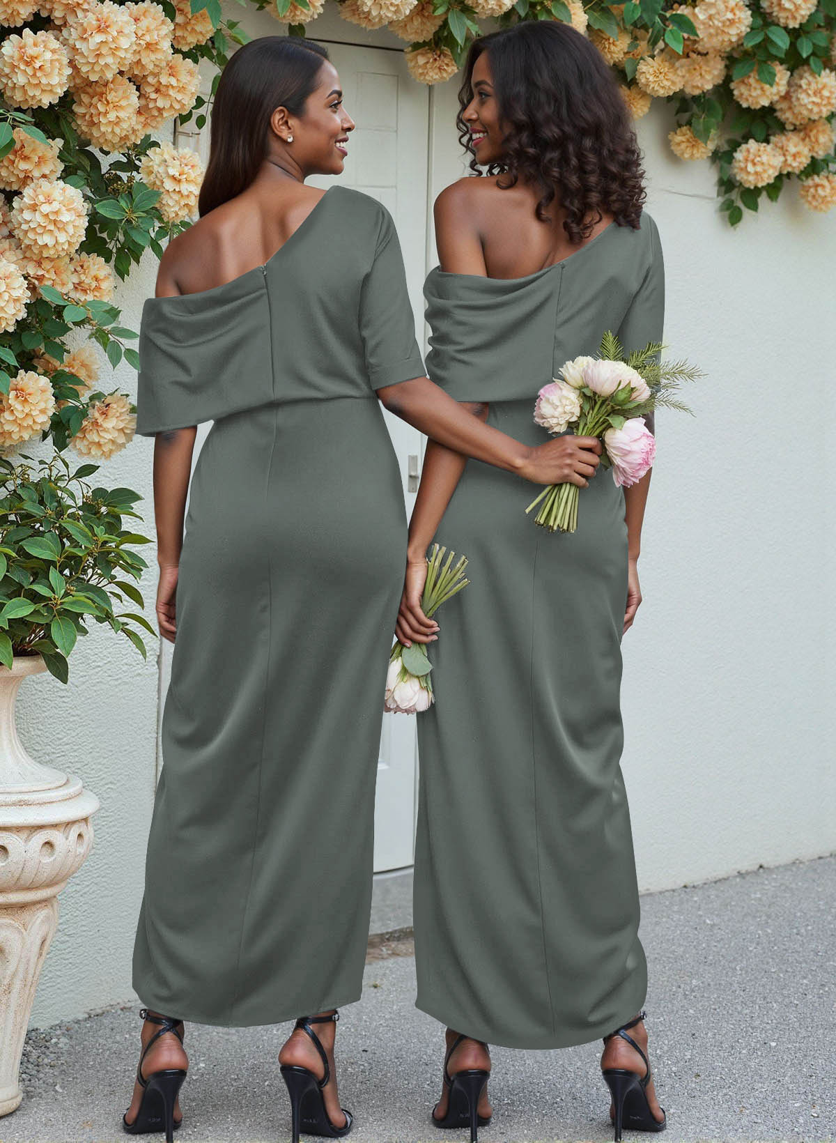 Sheath/Column Asymmetrical Sleeveless Satin Bridesmaid Dresses With Ruffle, product image 259