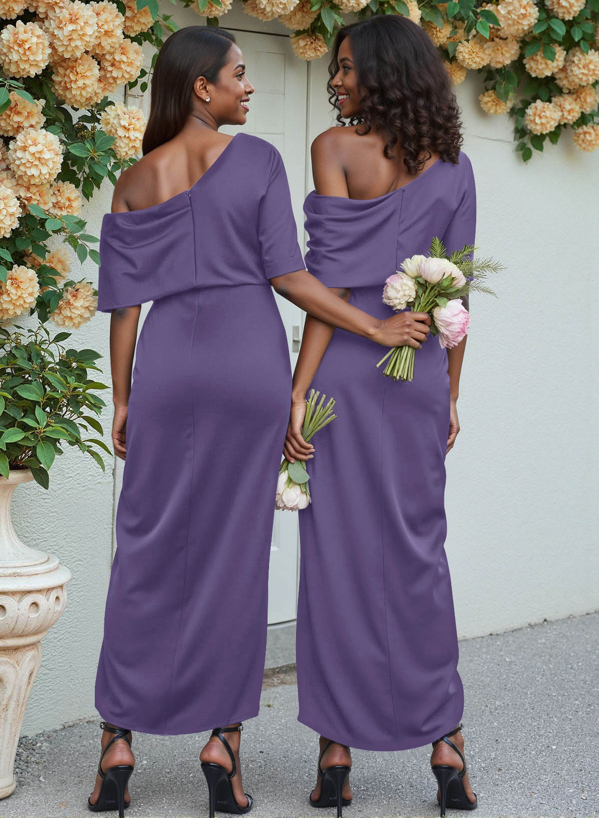 Sheath/Column Asymmetrical Sleeveless Satin Bridesmaid Dresses With Ruffle, product image 135