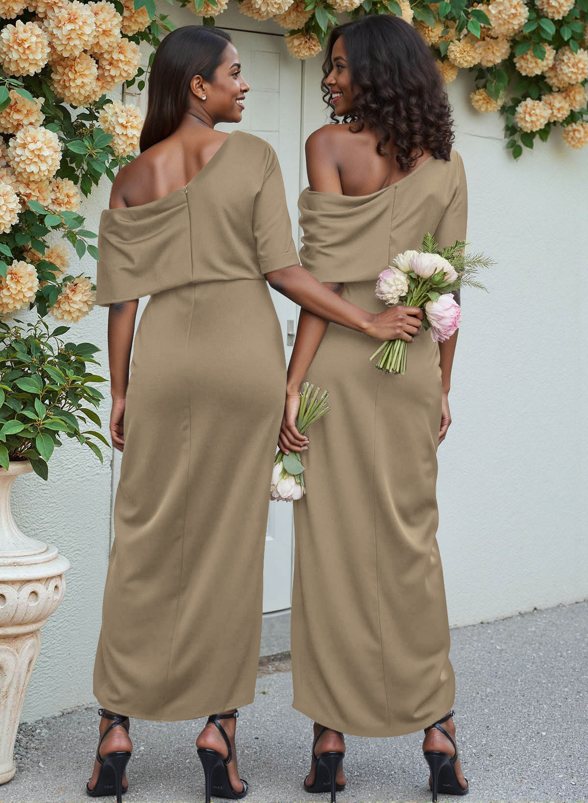 Sheath/Column Asymmetrical Sleeveless Satin Bridesmaid Dresses With Ruffle, product image 211