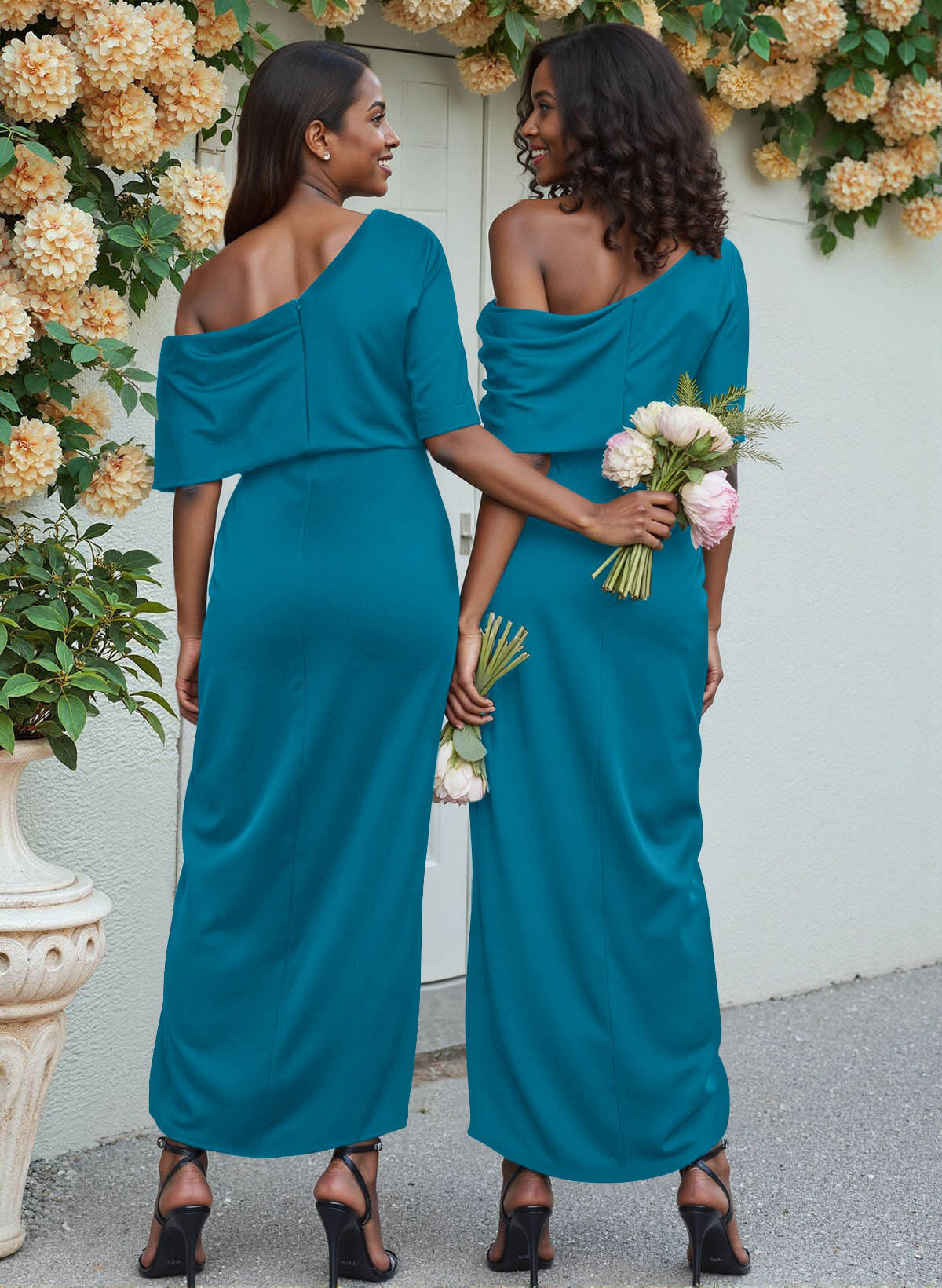 Sheath/Column Asymmetrical Sleeveless Satin Bridesmaid Dresses With Ruffle, product image 271