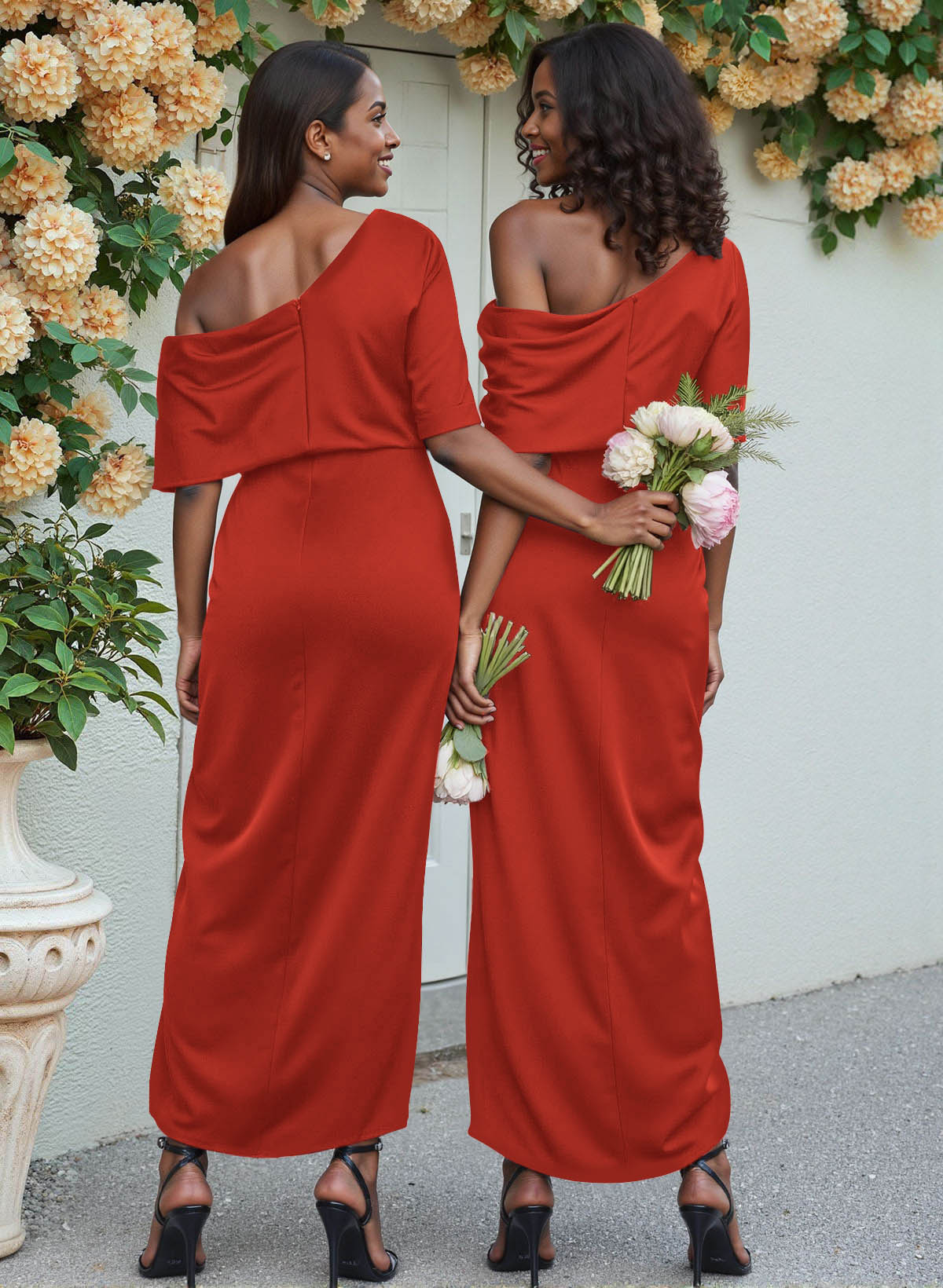 Sheath/Column Asymmetrical Sleeveless Satin Bridesmaid Dresses With Ruffle, product image 111