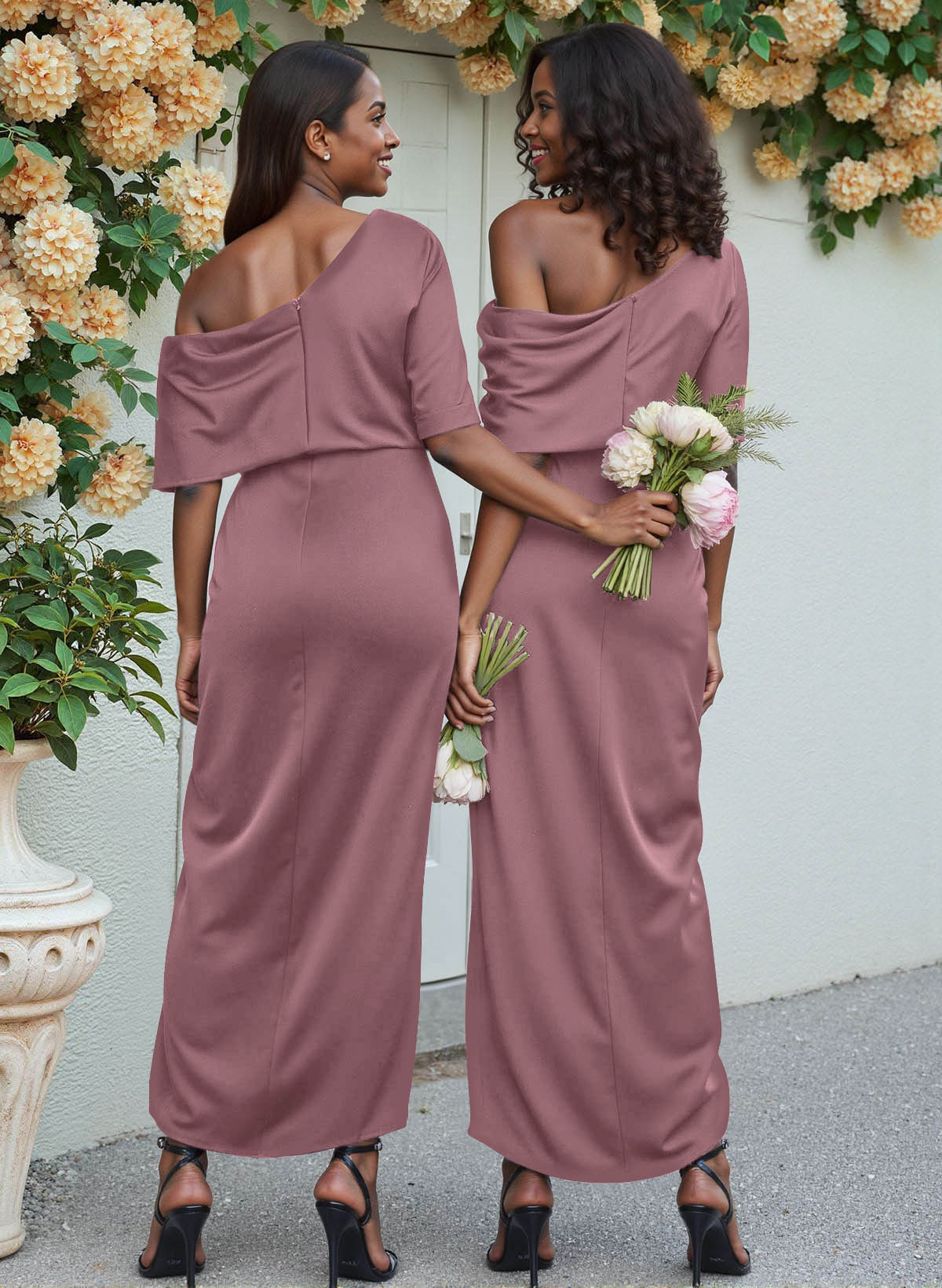 Sheath/Column Asymmetrical Sleeveless Satin Bridesmaid Dresses With Ruffle, product image 143