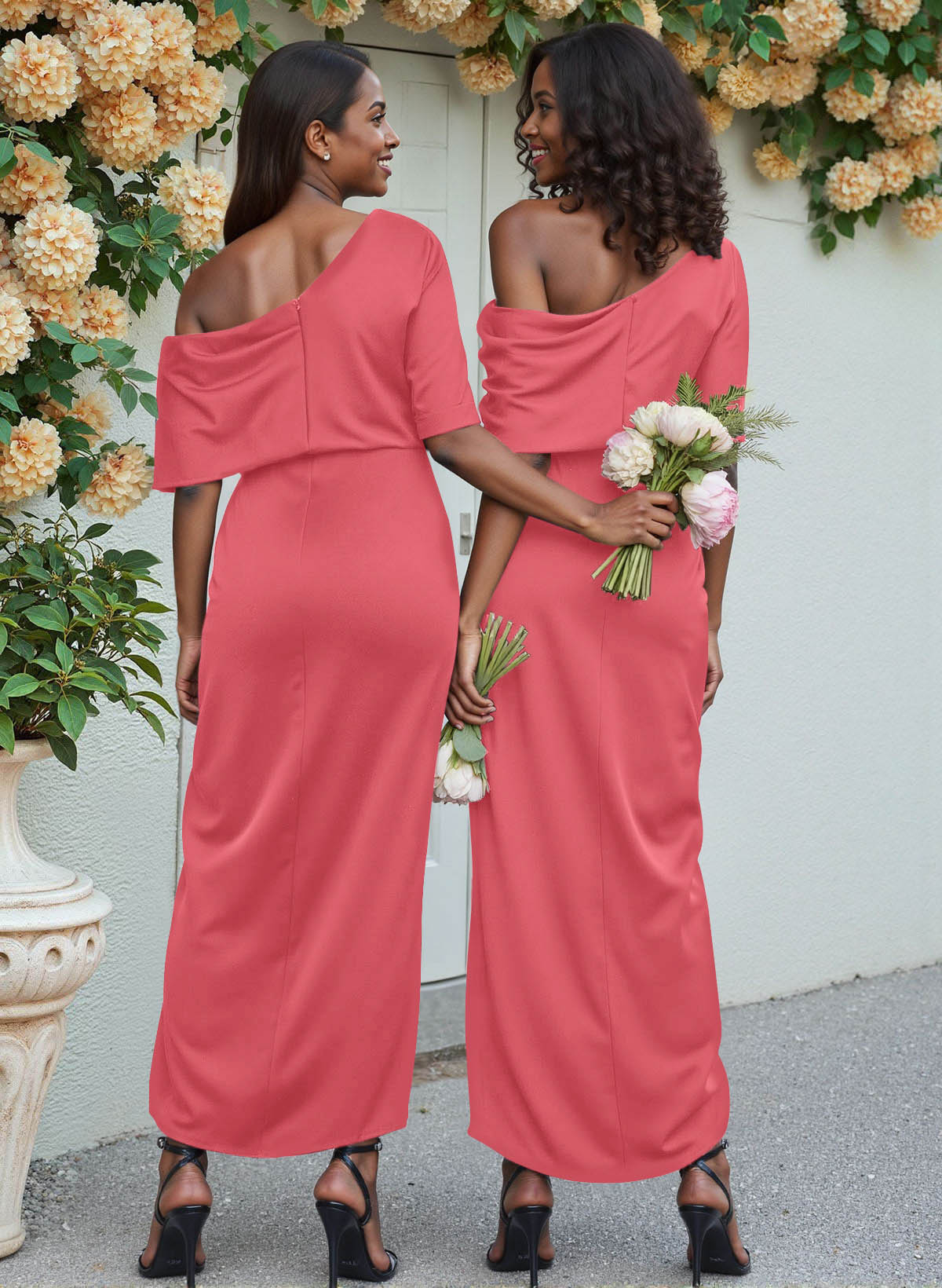 Sheath/Column Asymmetrical Sleeveless Satin Bridesmaid Dresses With Ruffle, product image 115