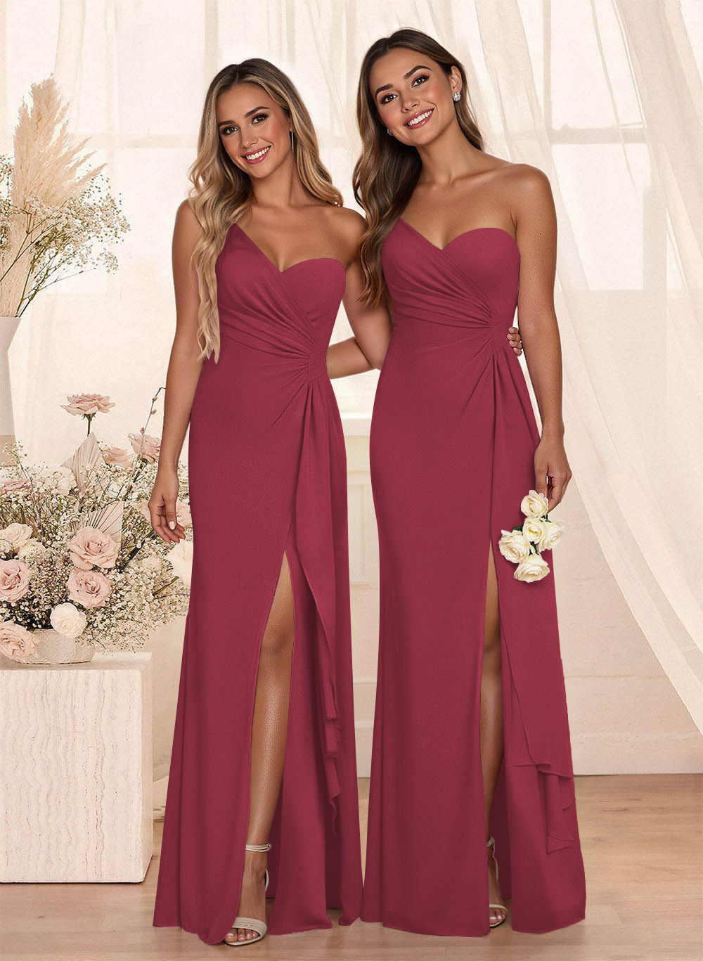 Flattering A-Line One-Shoulder Chiffon Bridesmaid With Split Front, product image 113