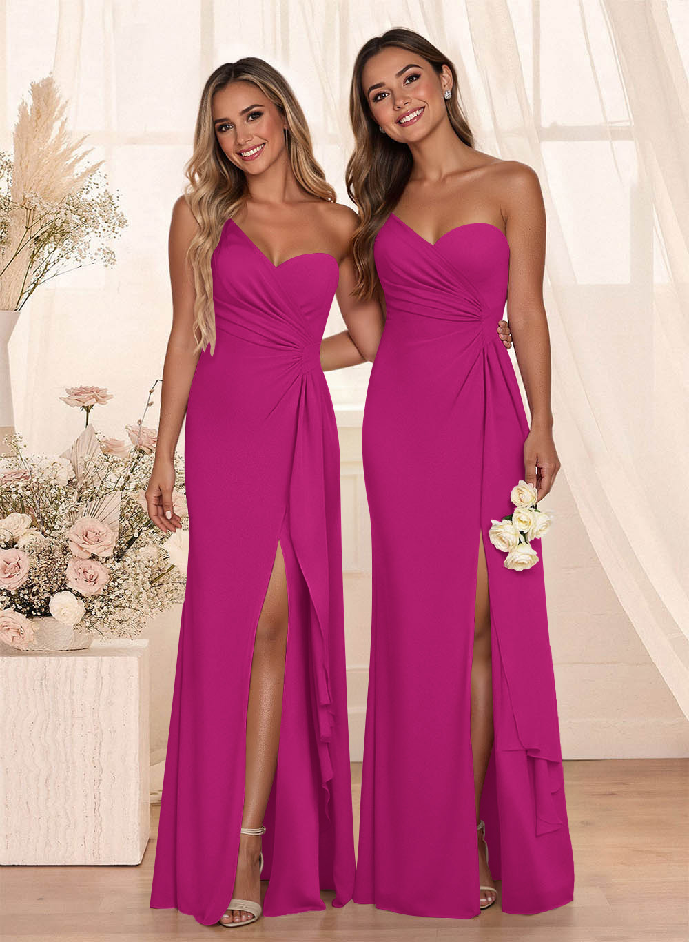 Flattering A-Line One-Shoulder Chiffon Bridesmaid With Split Front, product image 69
