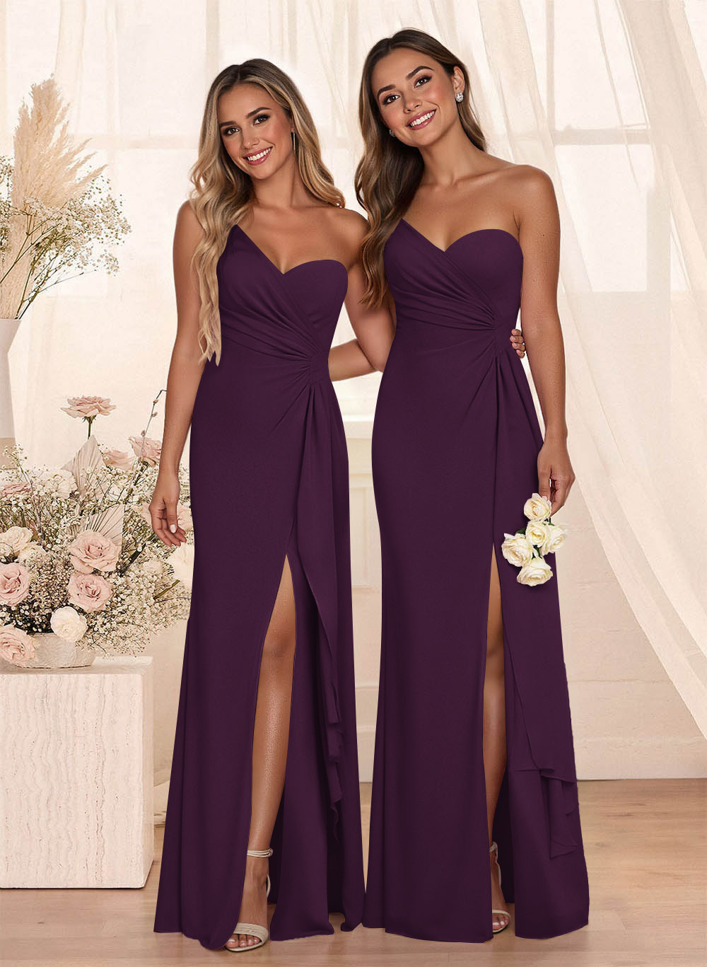Flattering A-Line One-Shoulder Chiffon Bridesmaid With Split Front, product image 75