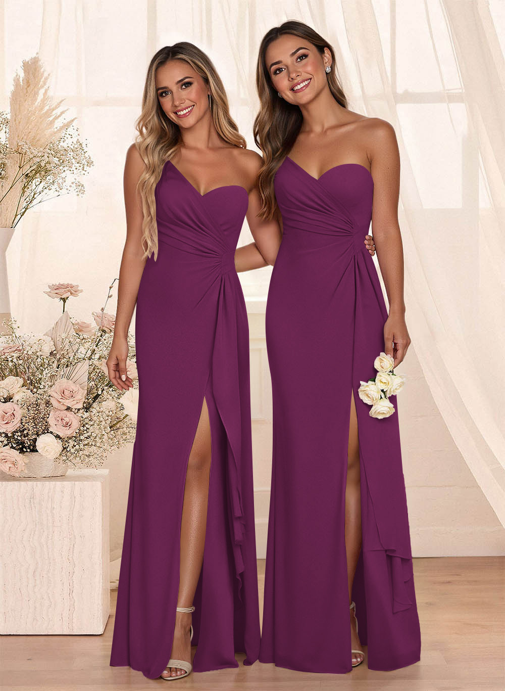 Flattering A-Line One-Shoulder Chiffon Bridesmaid With Split Front, product image 73