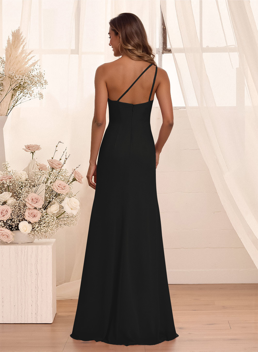 Flattering A-Line One-Shoulder Chiffon Bridesmaid With Split Front, product image 23