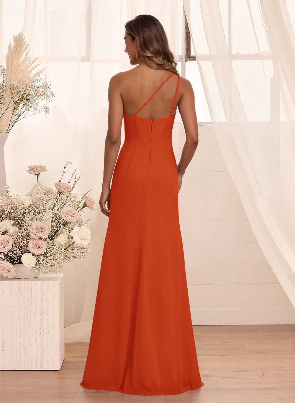 Flattering A-Line One-Shoulder Chiffon Bridesmaid With Split Front, product image 17