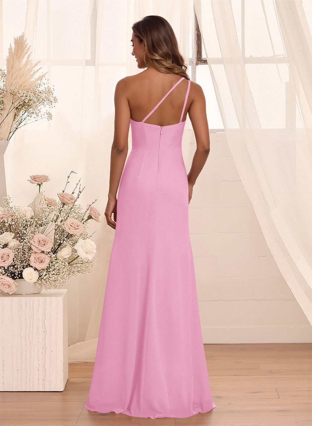 Flattering A-Line One-Shoulder Chiffon Bridesmaid With Split Front, product image 94
