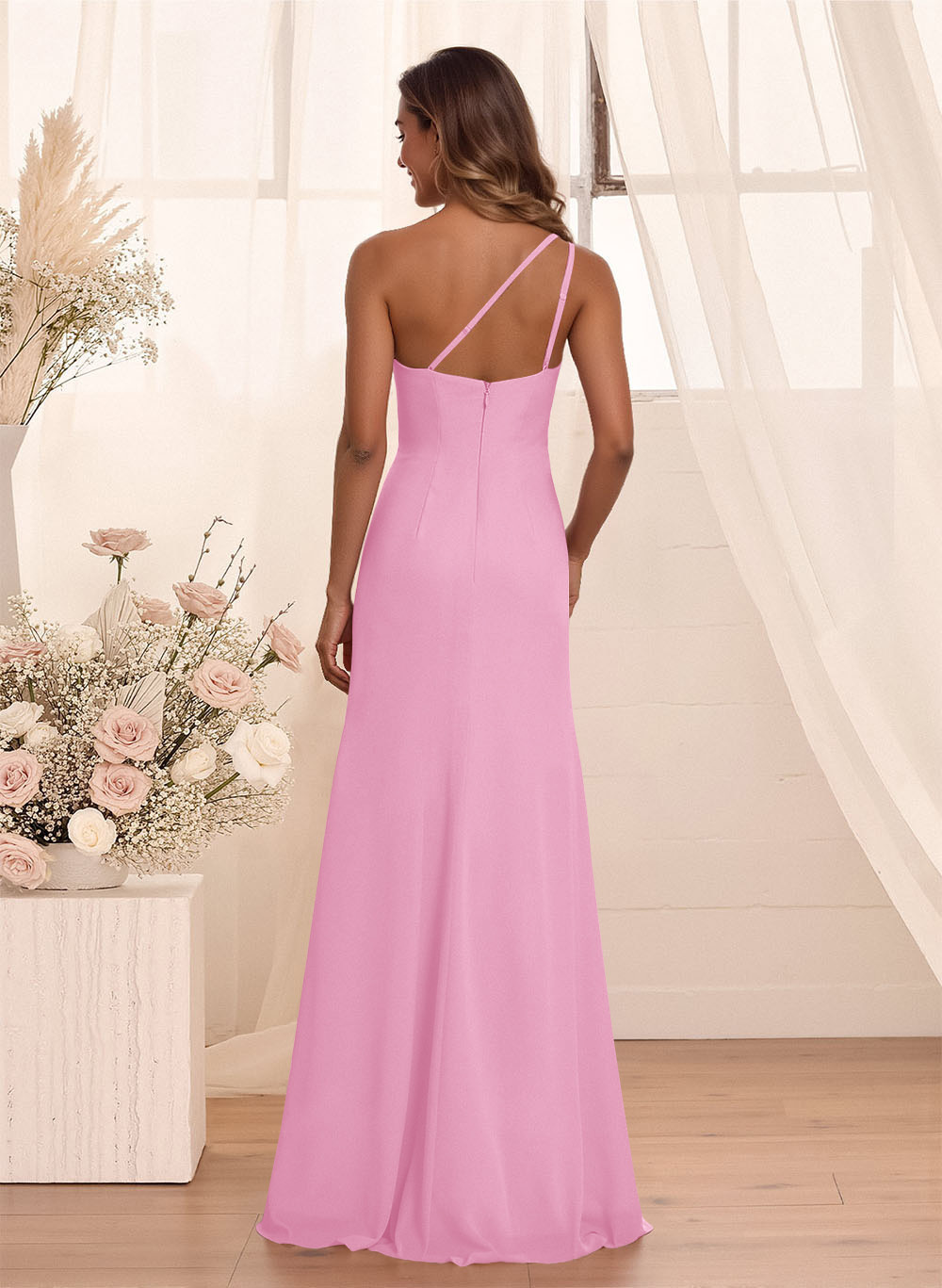 Flattering A-Line One-Shoulder Chiffon Bridesmaid With Split Front, product image 94