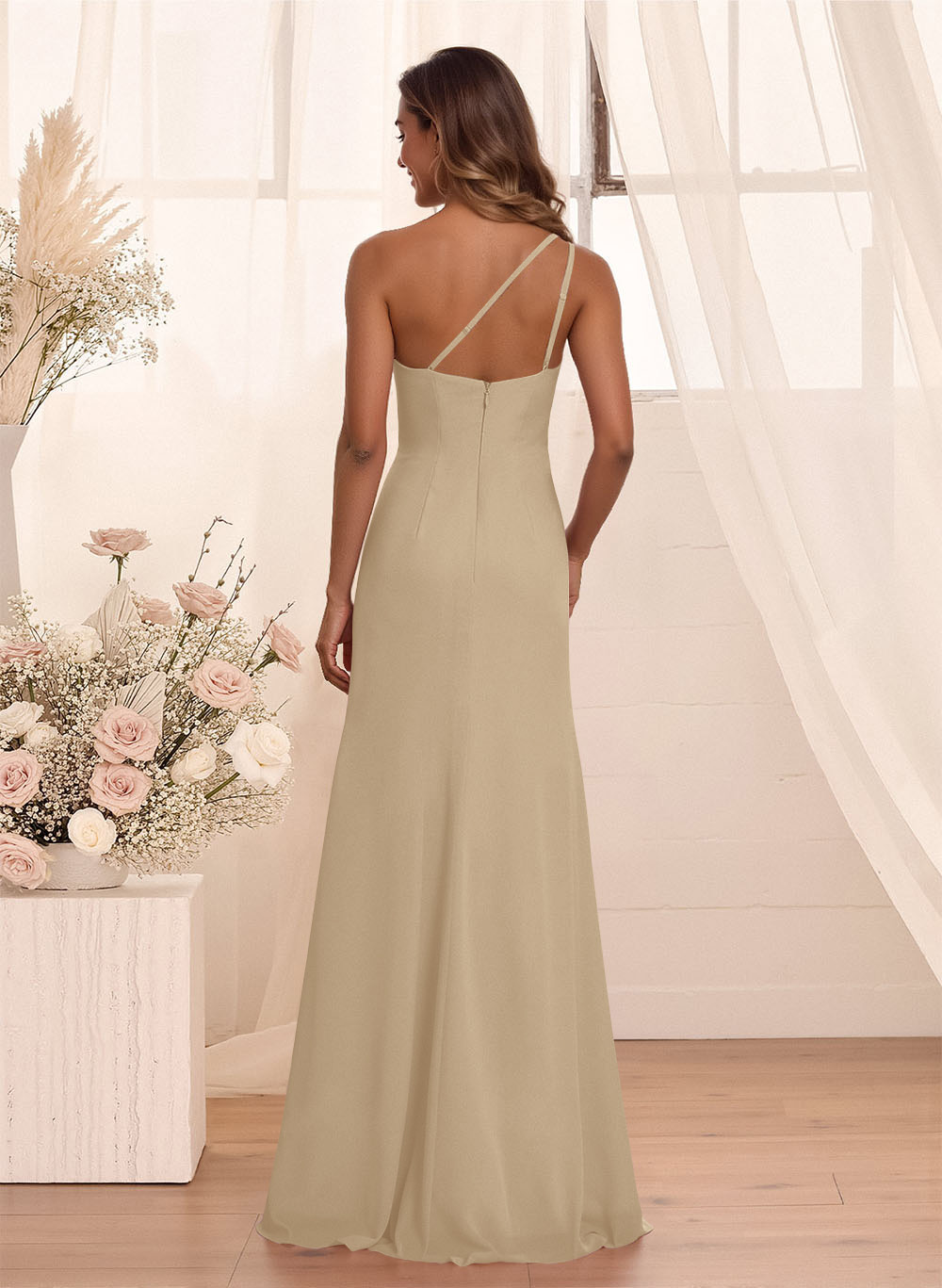 Flattering A-Line One-Shoulder Chiffon Bridesmaid With Split Front, product image 50