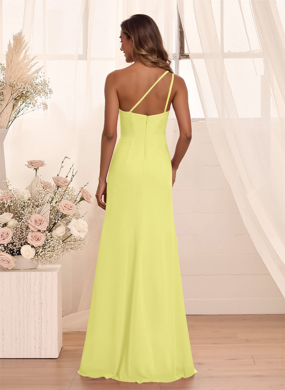 Flattering A-Line One-Shoulder Chiffon Bridesmaid With Split Front, product image 46