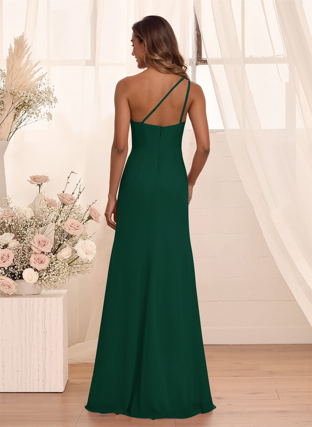 Flattering A-Line One-Shoulder Chiffon Bridesmaid With Split Front, product image 66