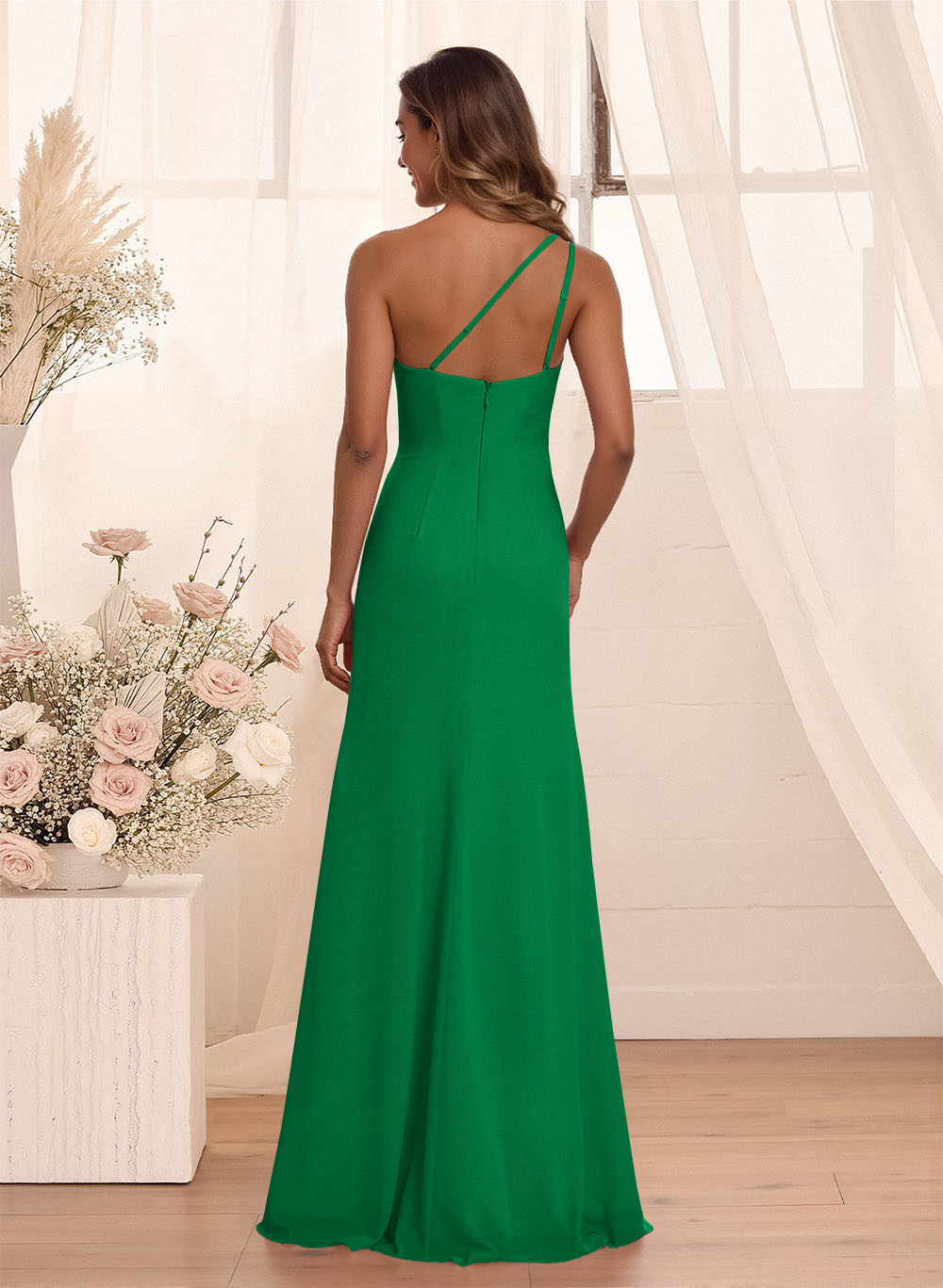 Flattering A-Line One-Shoulder Chiffon Bridesmaid With Split Front, product image 13