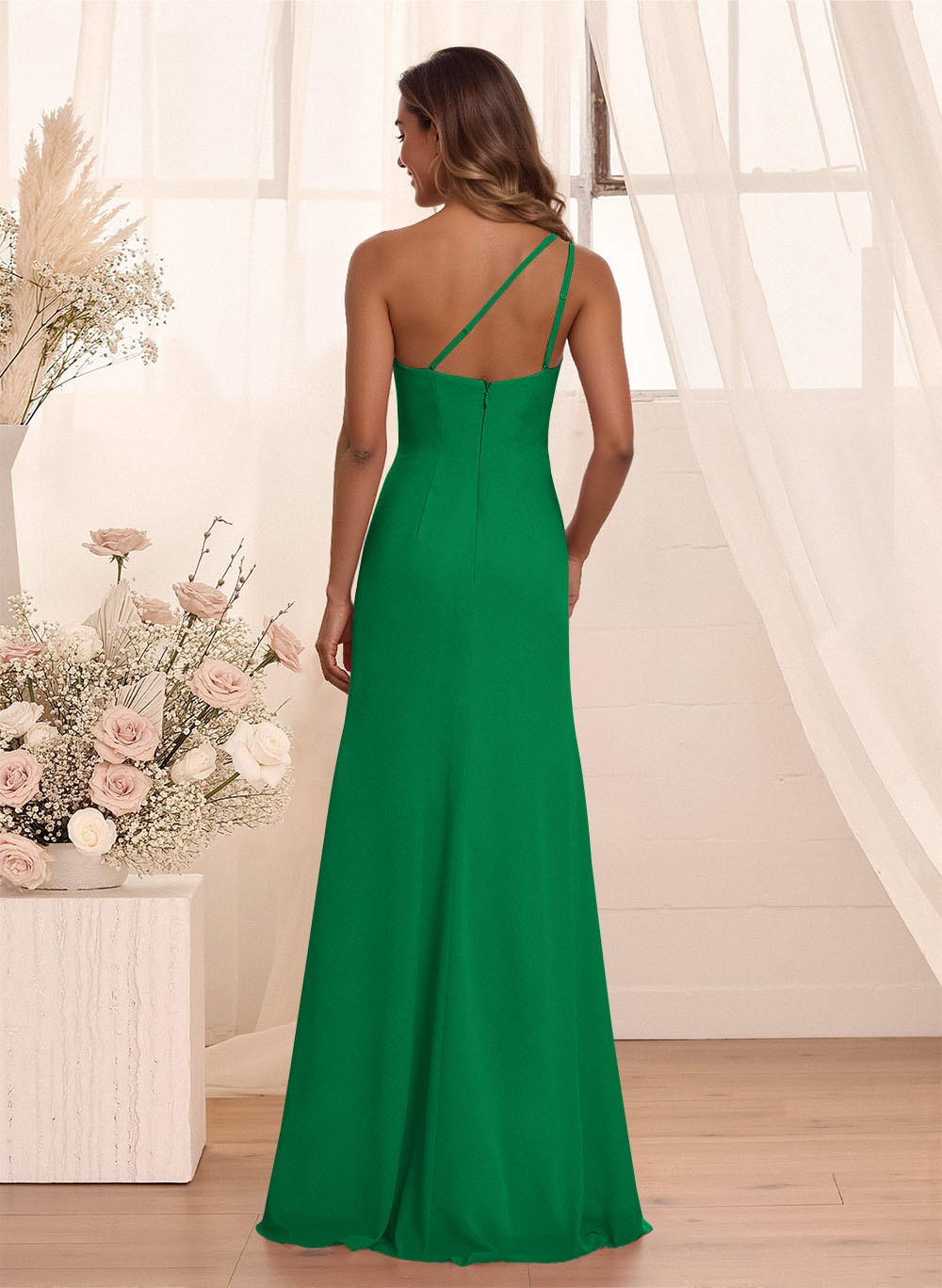 Flattering A-Line One-Shoulder Chiffon Bridesmaid With Split Front, product image 13
