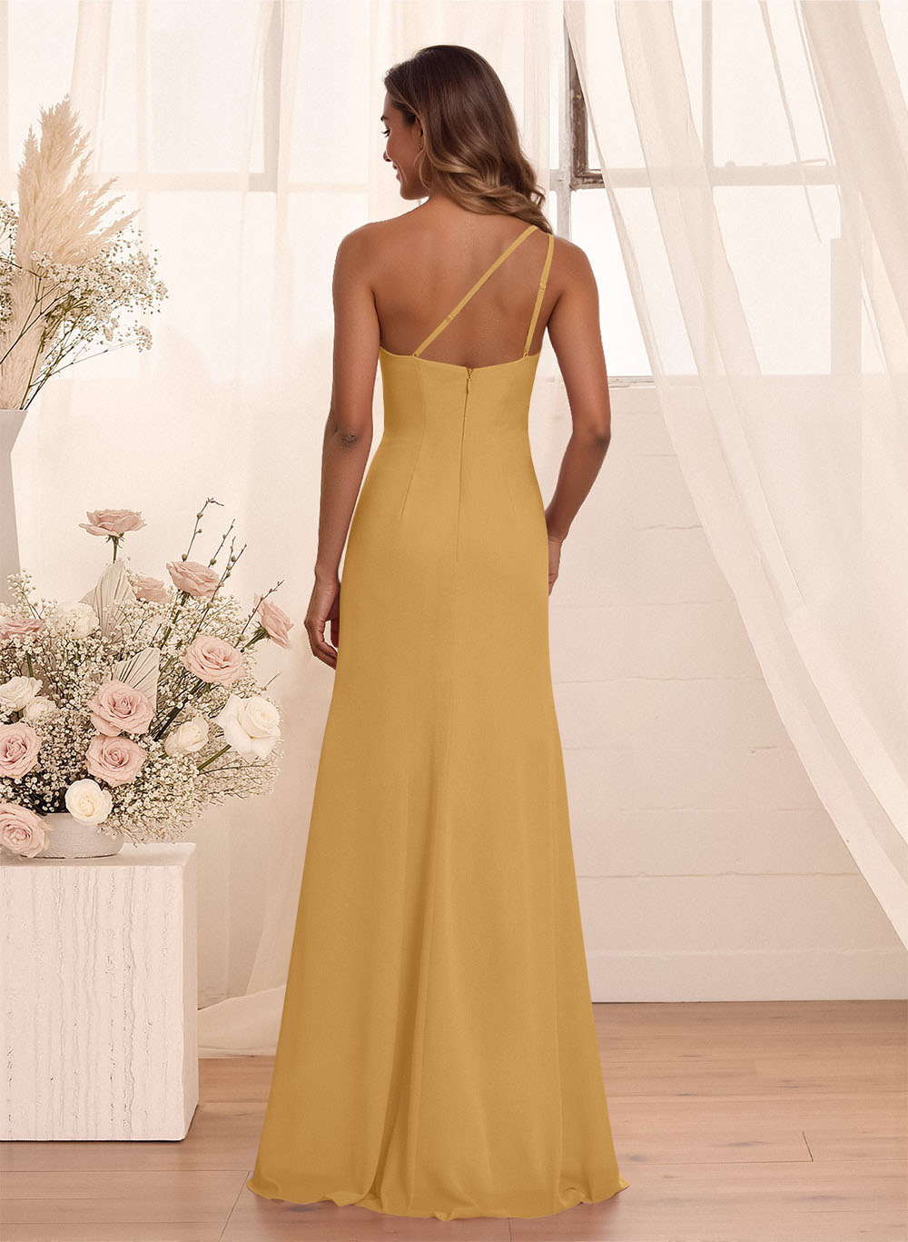 Flattering A-Line One-Shoulder Chiffon Bridesmaid With Split Front, product image 44