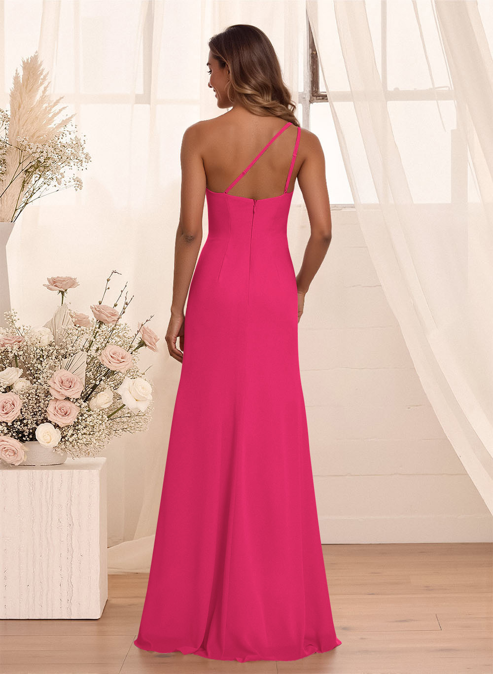 Flattering A-Line One-Shoulder Chiffon Bridesmaid With Split Front, product image 72