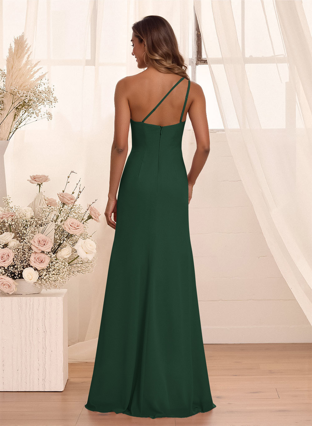 Flattering A-Line One-Shoulder Chiffon Bridesmaid With Split Front, product image 64