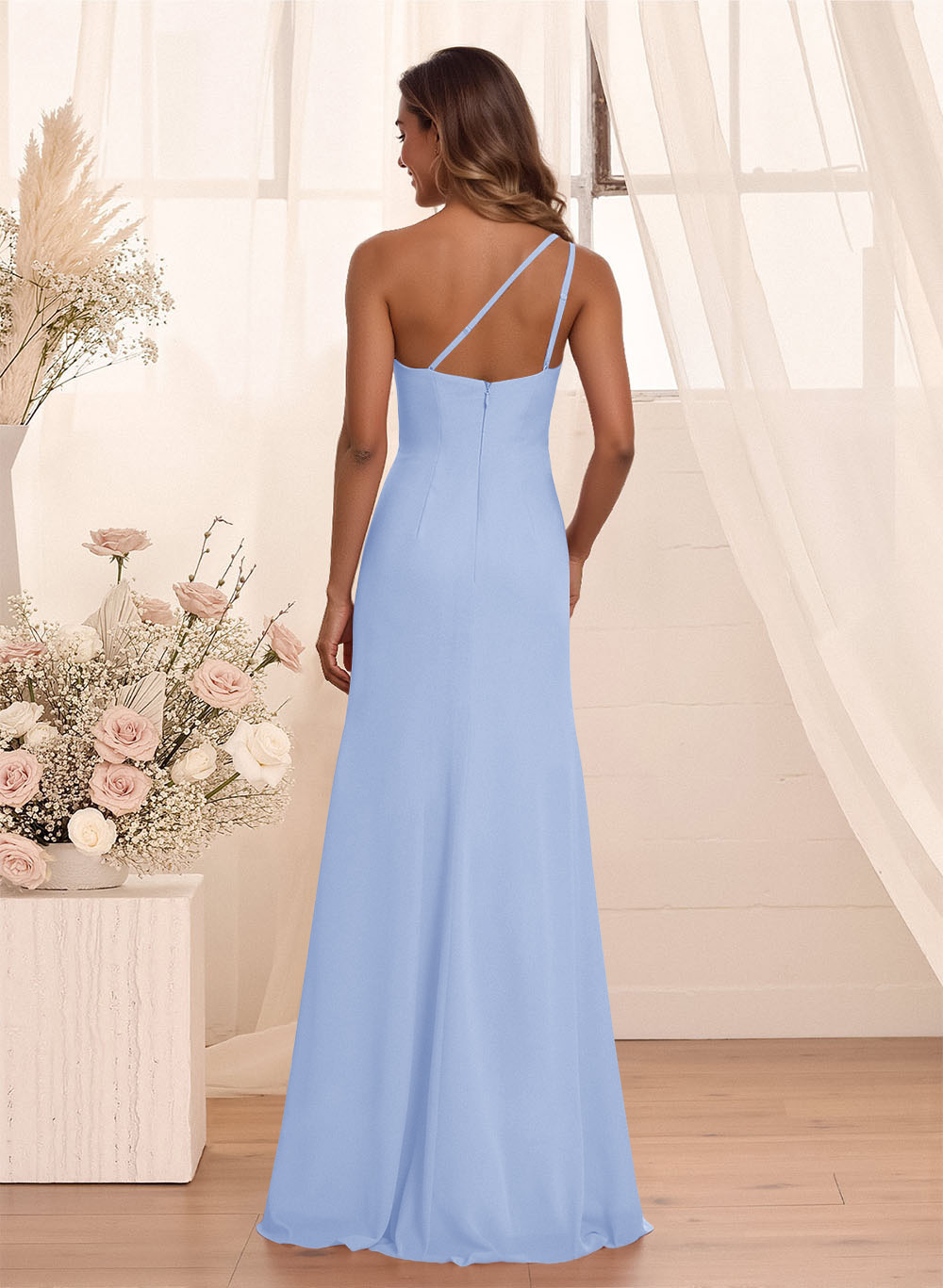 Flattering A-Line One-Shoulder Chiffon Bridesmaid With Split Front, product image 82