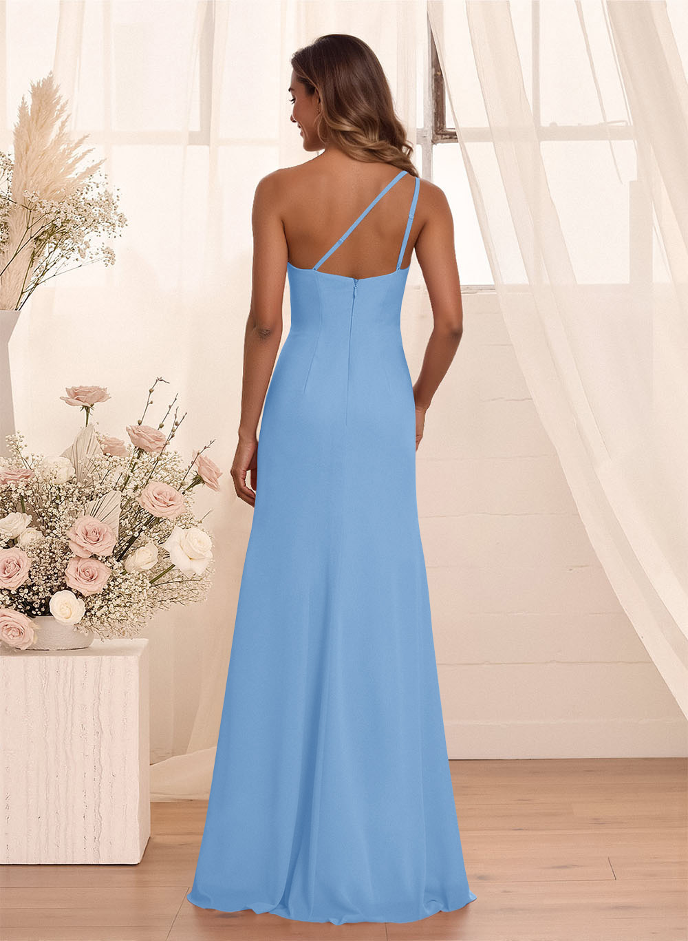Flattering A-Line One-Shoulder Chiffon Bridesmaid With Split Front, product image 124