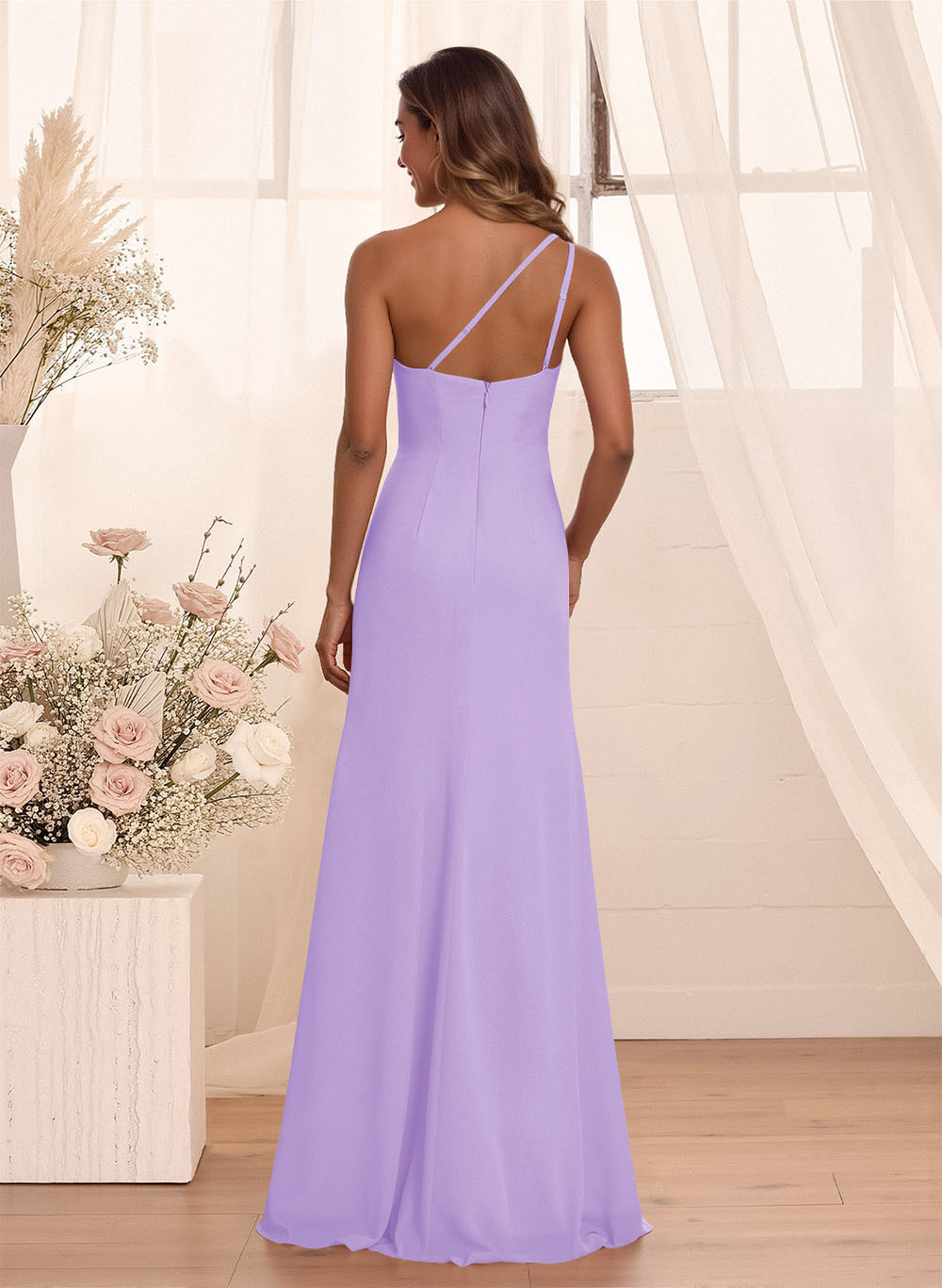 Flattering A-Line One-Shoulder Chiffon Bridesmaid With Split Front, product image 84