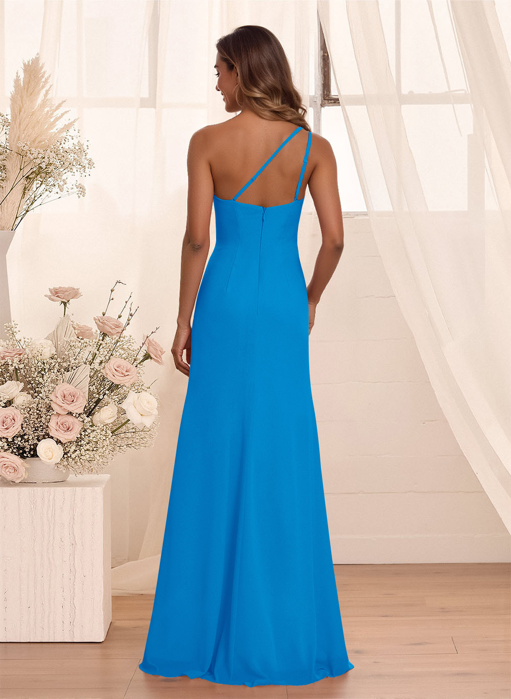 Flattering A-Line One-Shoulder Chiffon Bridesmaid With Split Front, product image 128