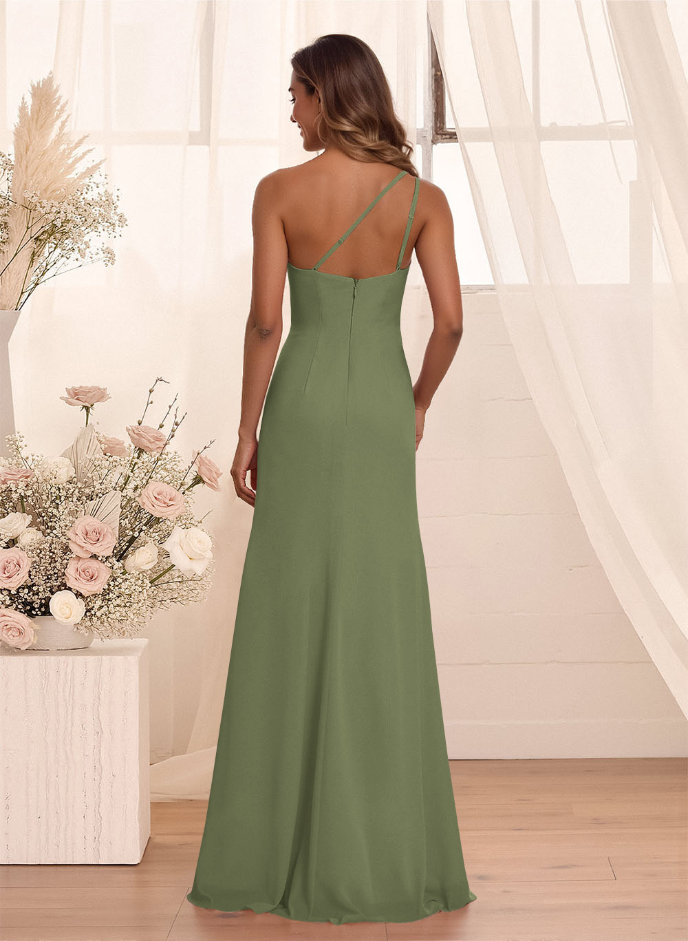 Flattering A-Line One-Shoulder Chiffon Bridesmaid With Split Front, product image 21