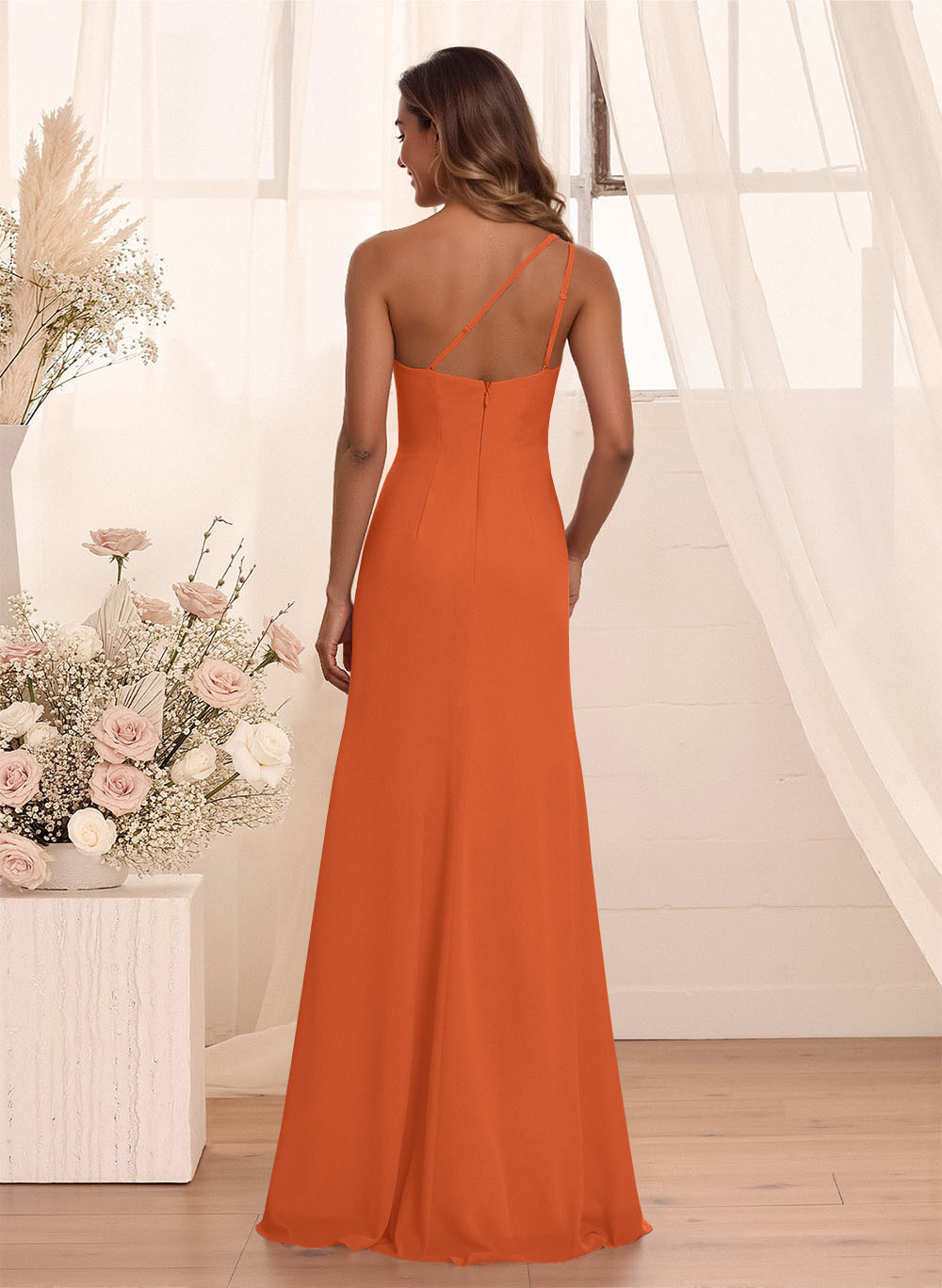 Flattering A-Line One-Shoulder Chiffon Bridesmaid With Split Front, product image 37