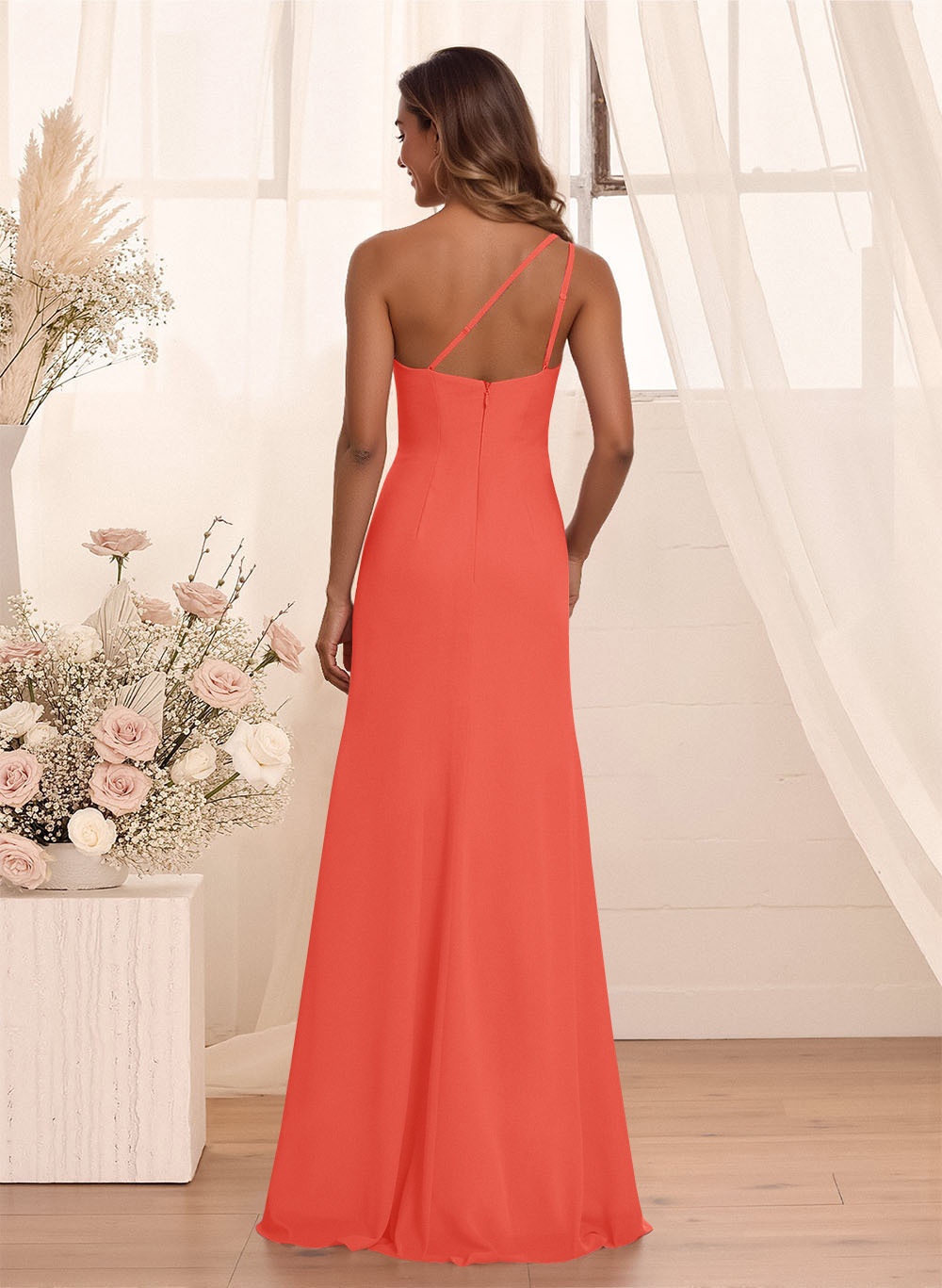 Flattering A-Line One-Shoulder Chiffon Bridesmaid With Split Front, product image 35