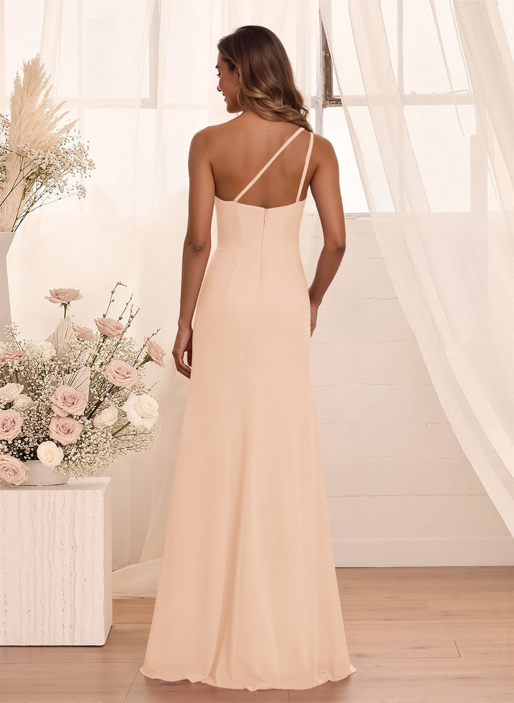 Flattering A-Line One-Shoulder Chiffon Bridesmaid With Split Front, product image 104