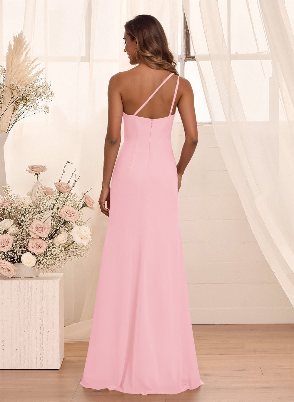 Flattering A-Line One-Shoulder Chiffon Bridesmaid With Split Front, product image 100