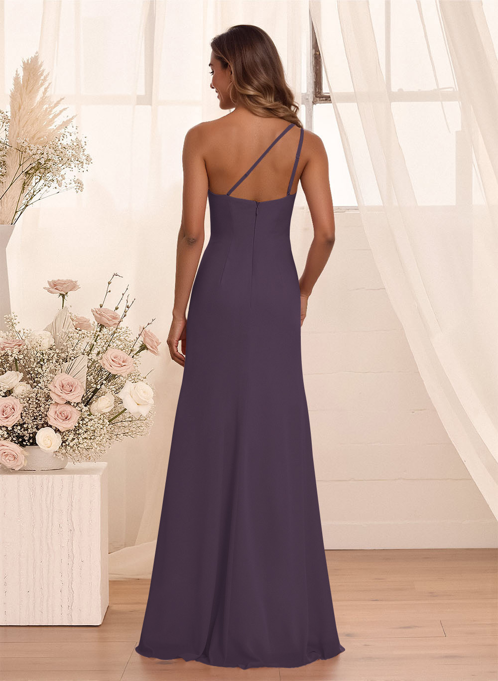 Flattering A-Line One-Shoulder Chiffon Bridesmaid With Split Front, product image 78