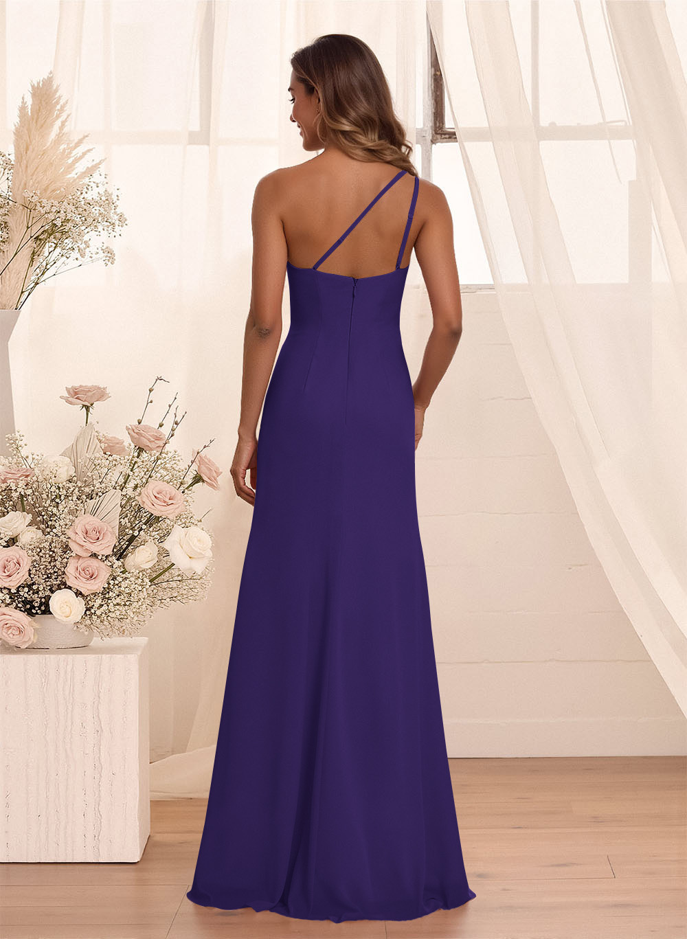 Flattering A-Line One-Shoulder Chiffon Bridesmaid With Split Front, product image 68