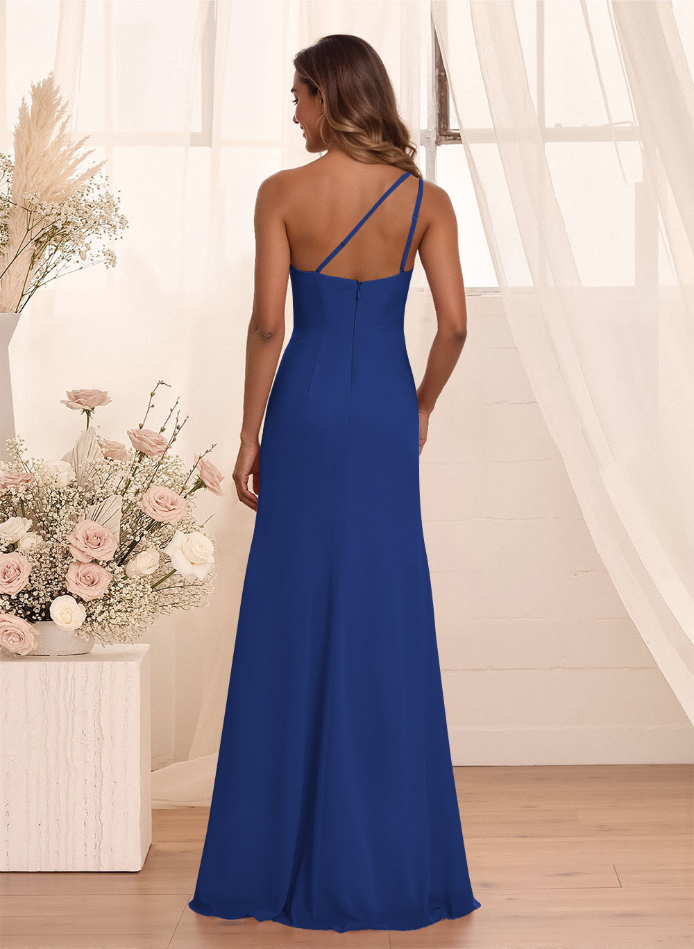 Flattering A-Line One-Shoulder Chiffon Bridesmaid With Split Front, product image 130