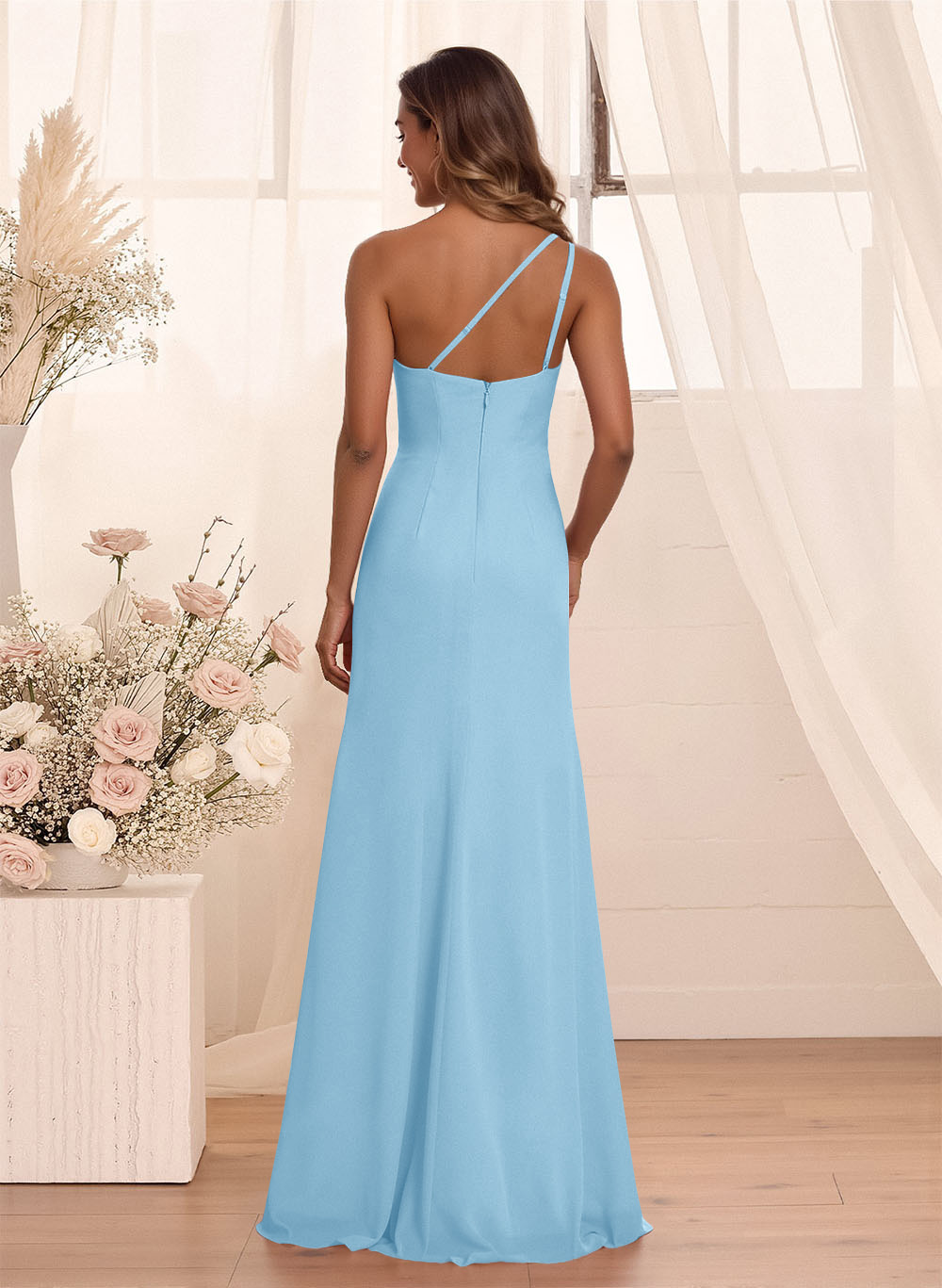 Flattering A-Line One-Shoulder Chiffon Bridesmaid With Split Front, product image 122