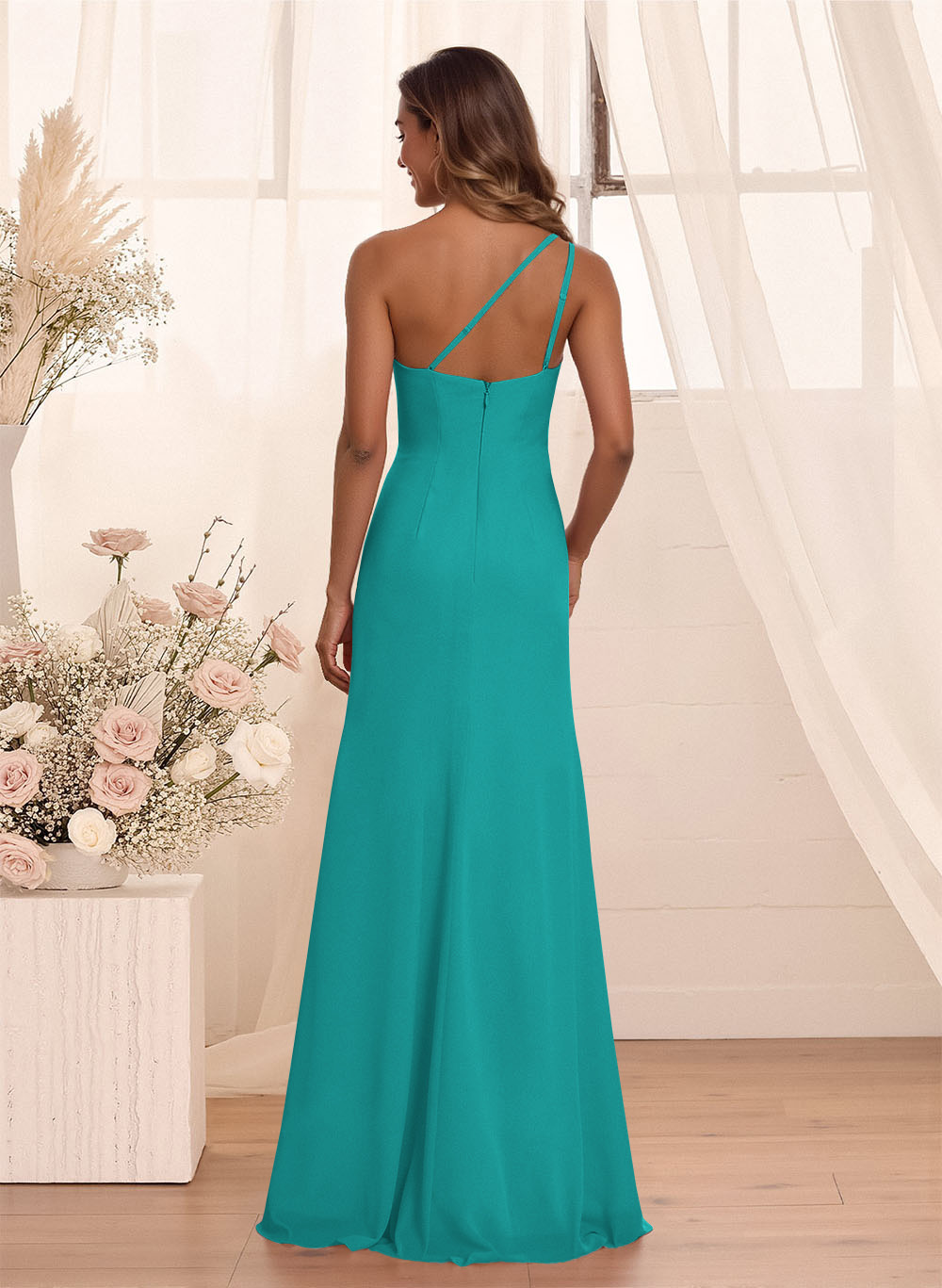 Flattering A-Line One-Shoulder Chiffon Bridesmaid With Split Front, product image 5