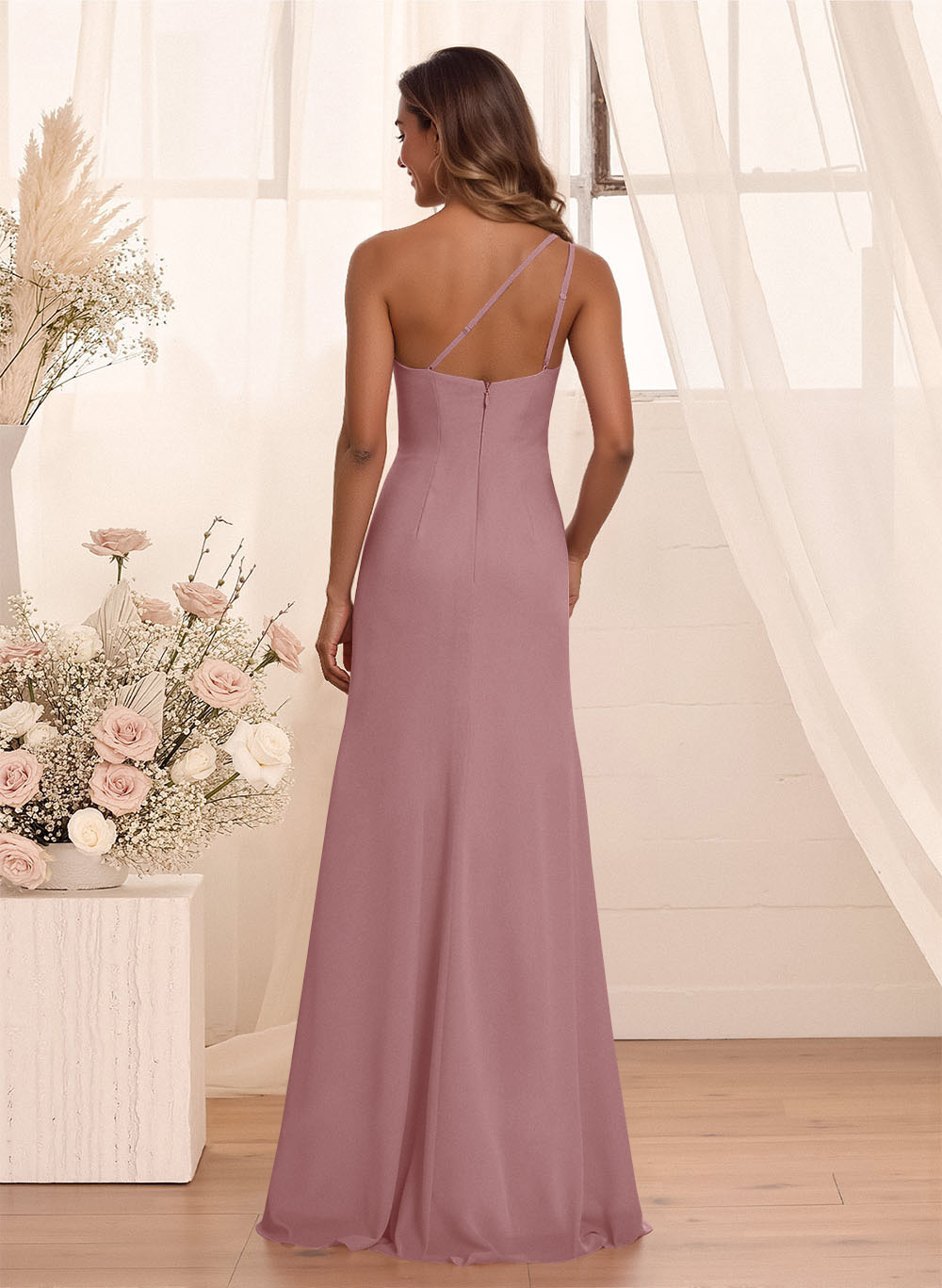 Flattering A-Line One-Shoulder Chiffon Bridesmaid With Split Front, product image 88