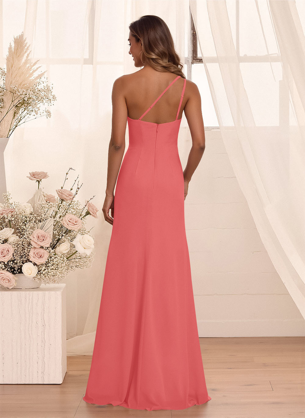 Flattering A-Line One-Shoulder Chiffon Bridesmaid With Split Front, product image 106