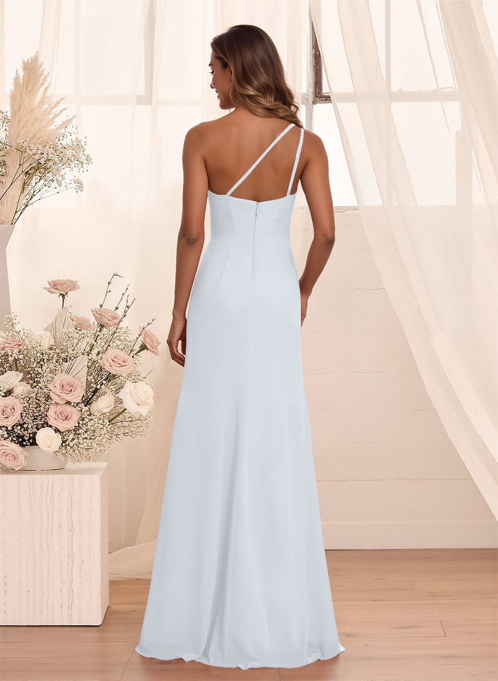 Flattering A-Line One-Shoulder Chiffon Bridesmaid With Split Front, product image 29
