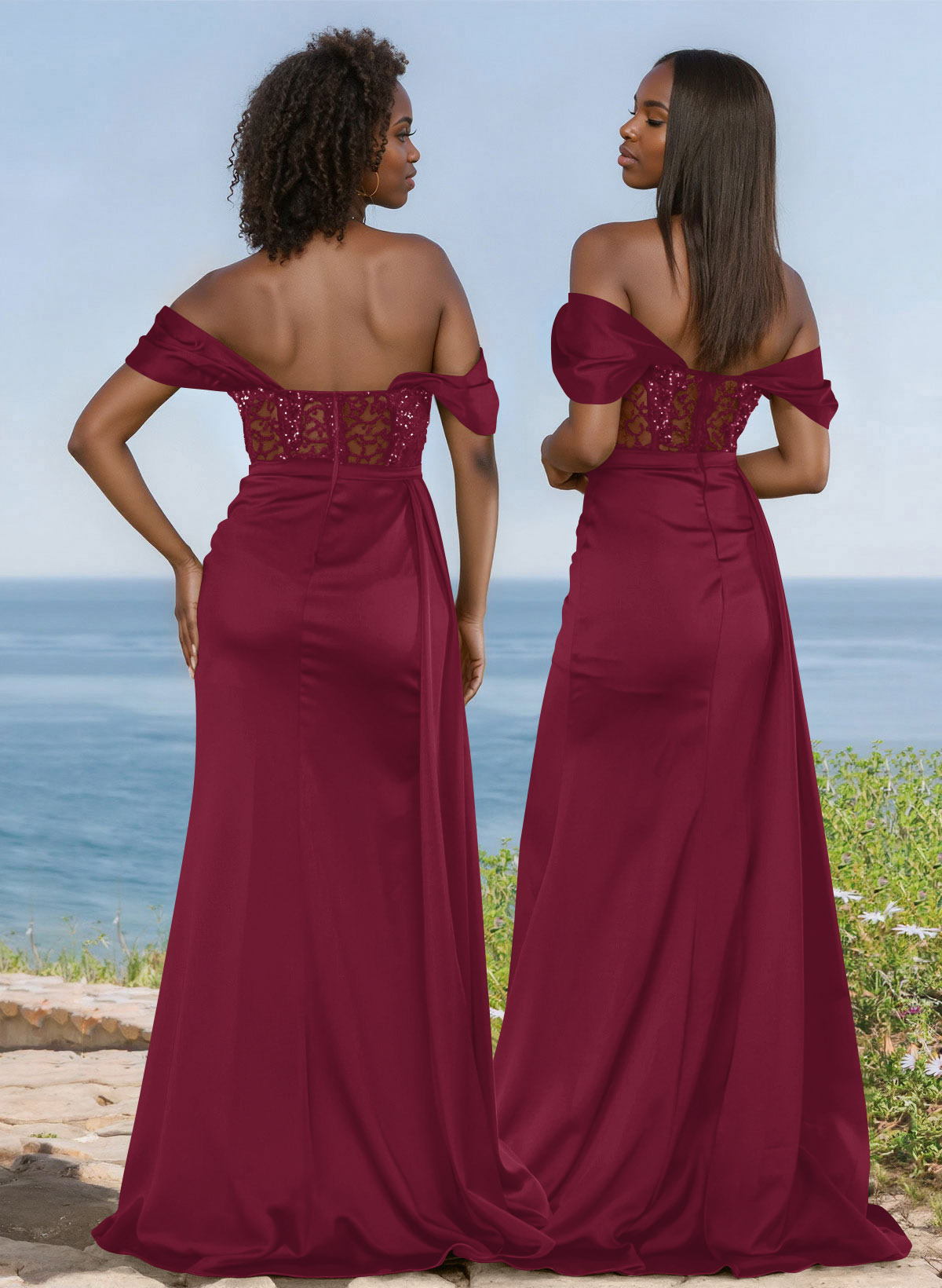 Unique Illusion Corset Off-The-Shoulder Floor-Length Bridesmaid Dresses
