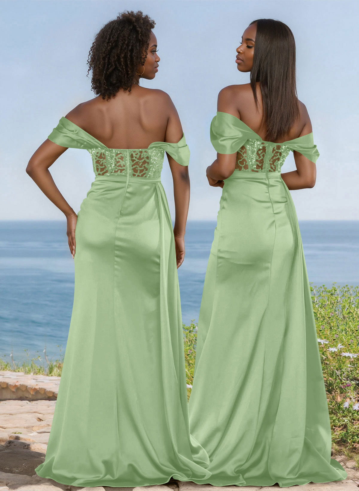 Unique Illusion Corset Off-The-Shoulder Floor-Length Bridesmaid Dresses