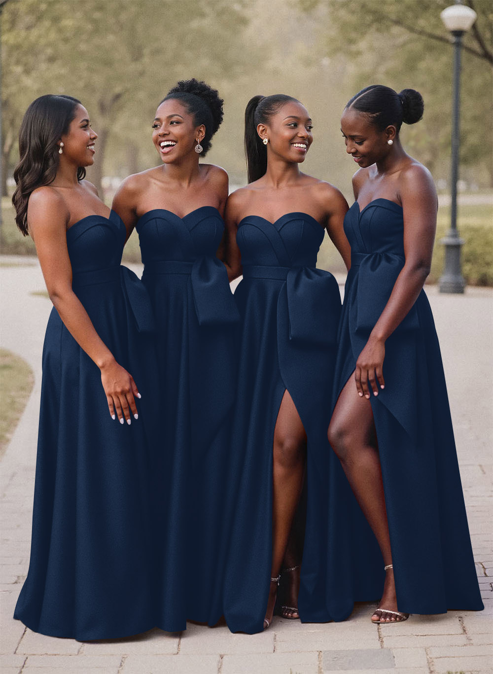 A-Line Sweetheart Sleeveless Satin Bridesmaid Dresses With Bow(s)/High Split