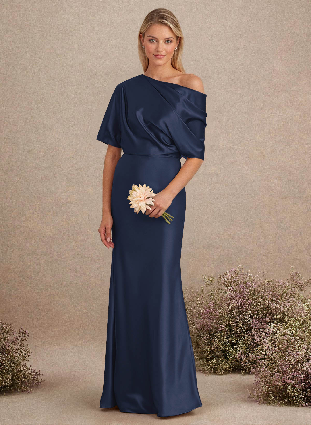 Sheath/Column Asymmetrical Neck Short Sleeves Bridesmaid Dresses