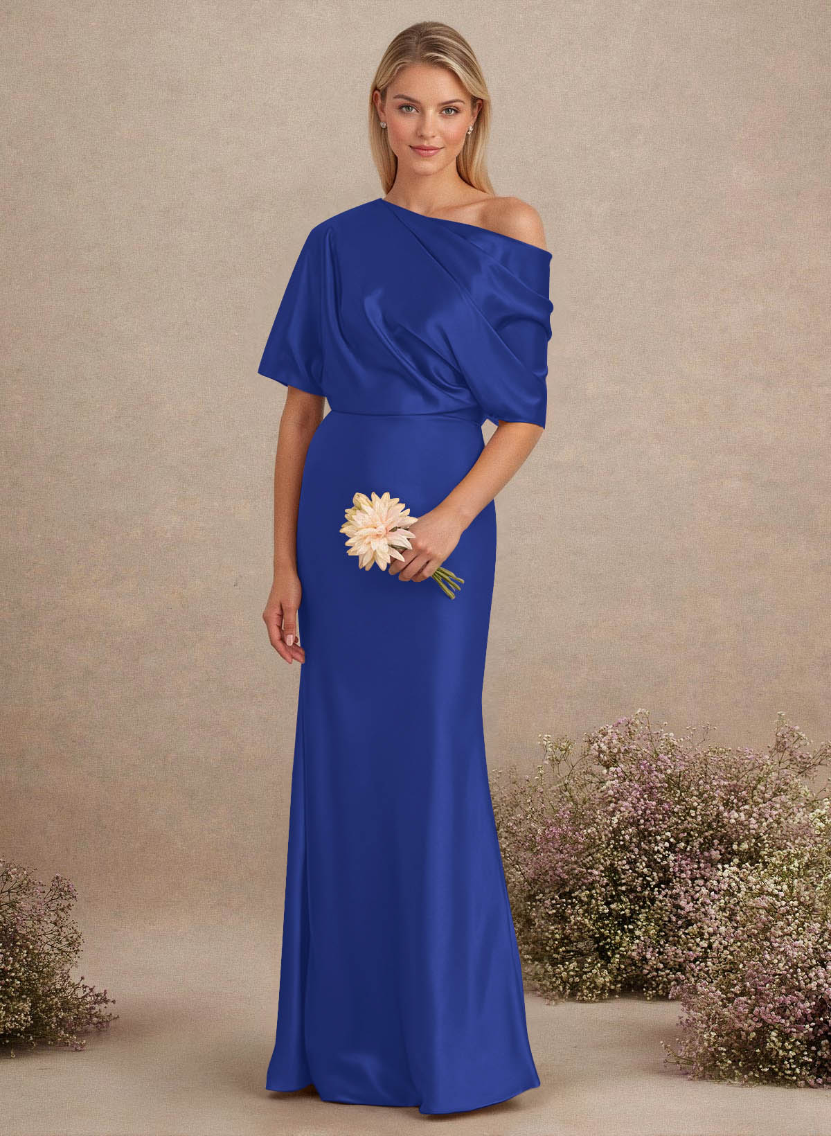 Sheath/Column Asymmetrical Neck Short Sleeves Bridesmaid Dresses