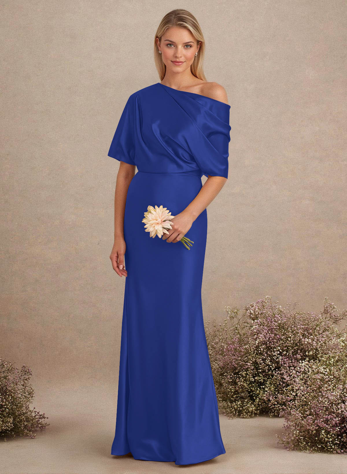 Sheath/Column Asymmetrical Neck Short Sleeves Bridesmaid Dresses