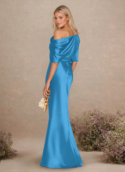 Sheath/Column Asymmetrical Neck Short Sleeves Bridesmaid Dresses