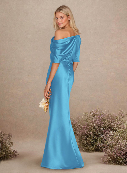 Sheath/Column Asymmetrical Neck Short Sleeves Bridesmaid Dresses