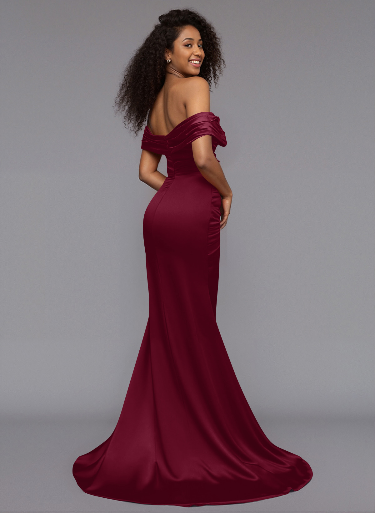 Trumpet/Mermaid Off-The-Shoulder Sweep Train Silk Like Satin Bridesmaid Dresses With High Split